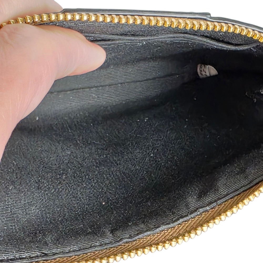 Coach Wristlet Women Small Khaki Brown Good Signature Monogram Leather Stripe